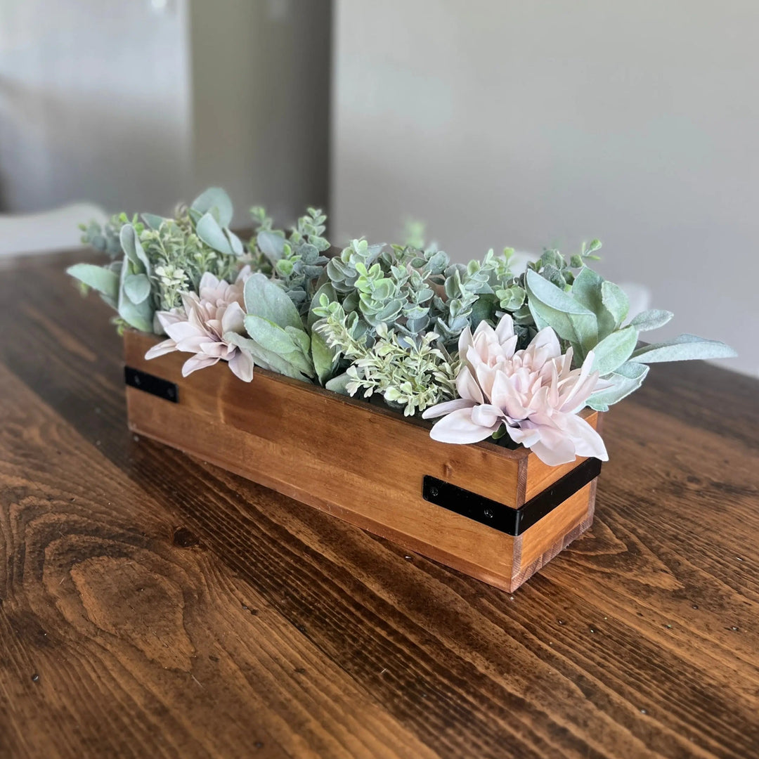 Boxed & Beautiful | Faux Floral Centerpiece Project | Wood Box w/ Black Metal Accents & Floral ProjectHomeDIY