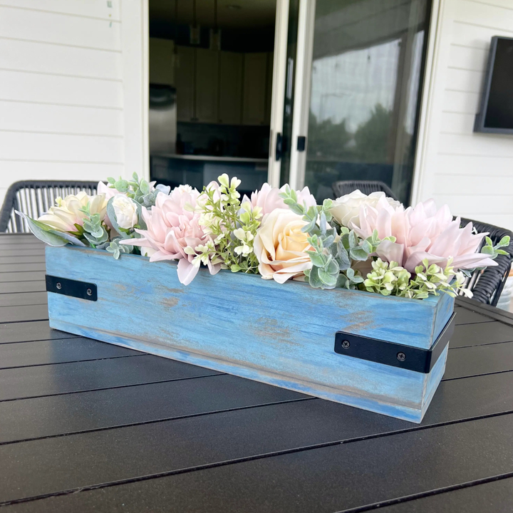 Boxed & Beautiful | Faux Floral Centerpiece Project | Wood Box w/ Black Metal Accents & Floral ProjectHomeDIY