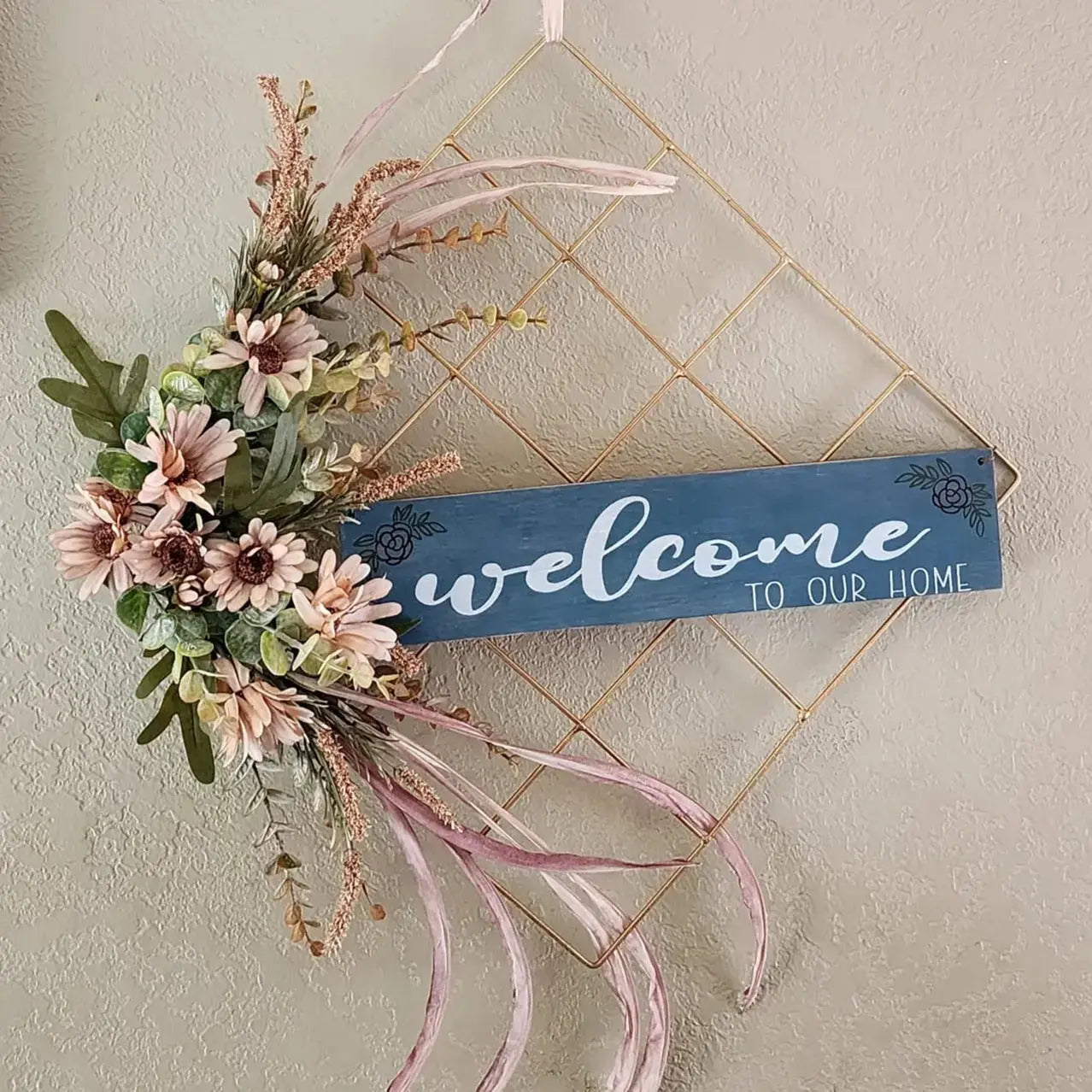 Wreath hot square wire hanger handmade welcome sign